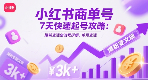 小红书商单号7天快速起号攻略：爆粉变现全流程拆解，单月变现3k+-网创资源