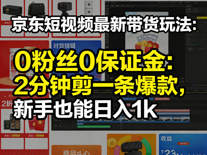 京东短视频最新带货玩法，0粉丝0保证金，2分钟剪一条爆款，新手也能日入1k+【揭秘】-网创资源