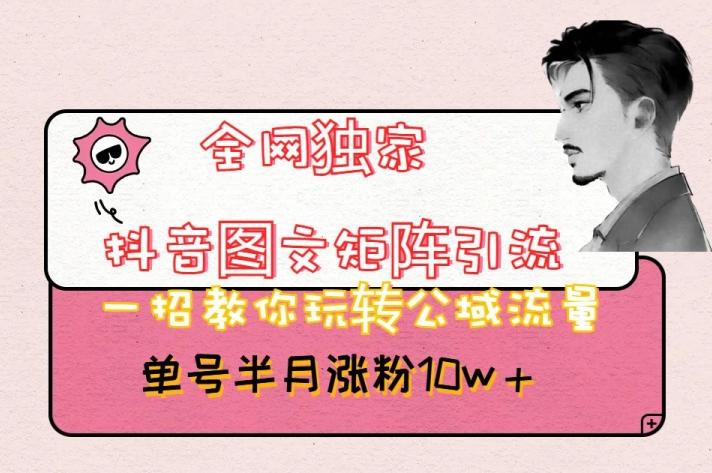 全网独家抖音图文矩阵引流，一招教你玩转公域流量，单号半月涨粉10w+【揭秘】-网创资源