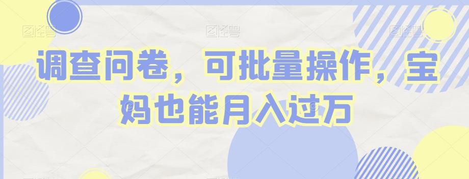 调查问卷，可批量操作，宝妈也能月入过万-网创资源