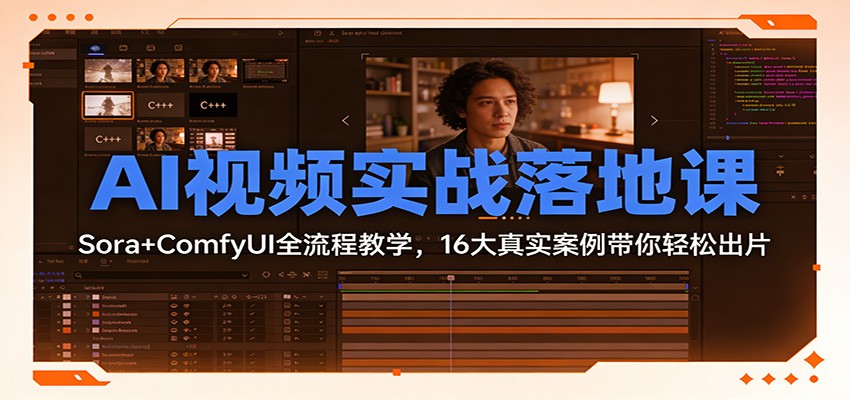 AI视频实战落地课：Sora+ComfyUI全流程教学，16大真实案例带你轻松出片-网创资源
