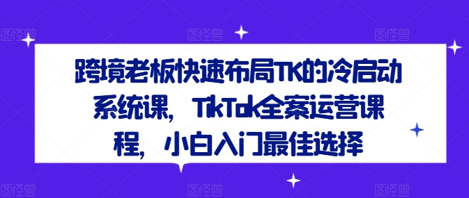跨境老板快速布局TK的冷启动系统课，TikTok全案运营课程，小白入门最佳选择-网创资源