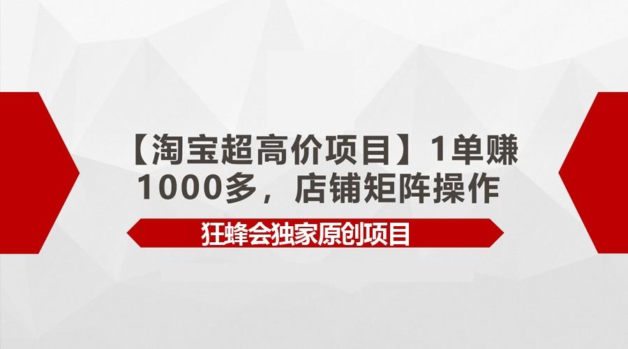 【淘宝超高价项目】1单赚1000多，店铺矩阵操作-网创资源