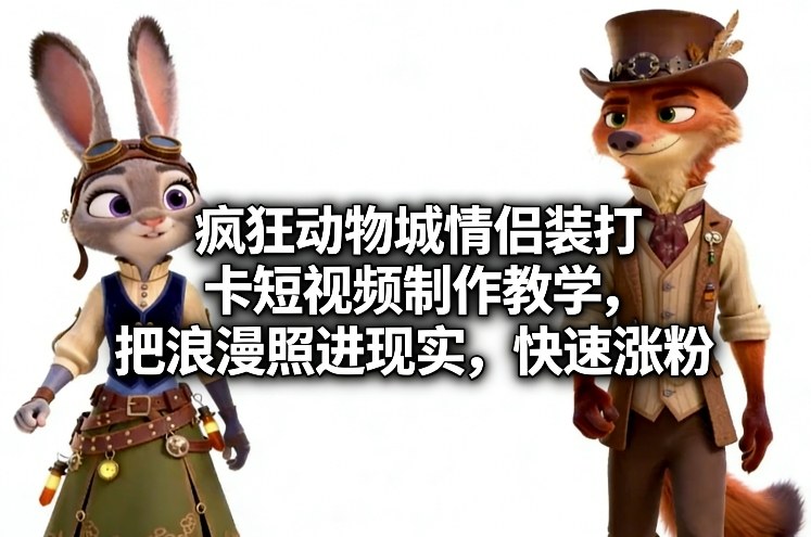 疯狂动物城情侣装打卡短视频制作教学，把浪漫照进现实，快速涨粉-网创资源