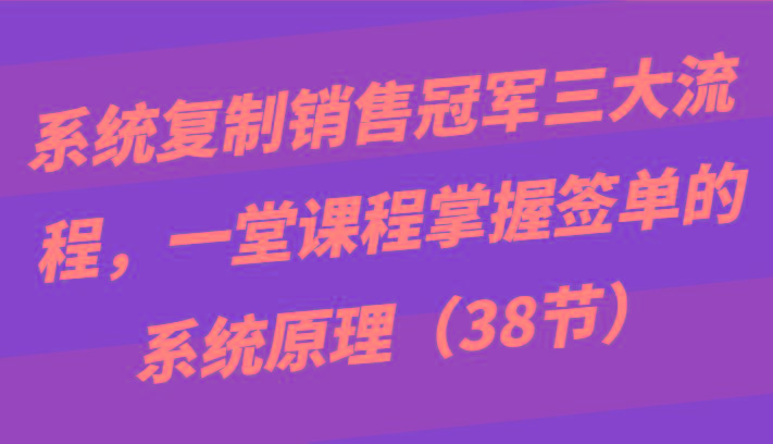 系统复制销售冠军三大流程，一堂课程掌握签单的系统原理(38节)-网创资源