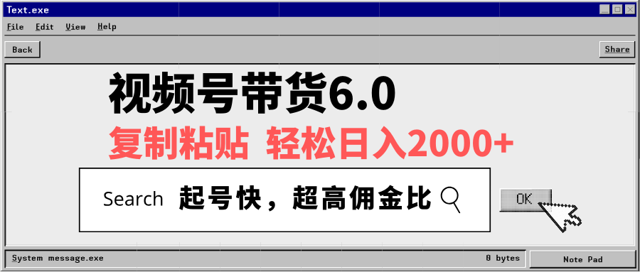 视频号带货6.0，轻松日入2000+，起号快，复制粘贴即可，超高佣金比-网创资源