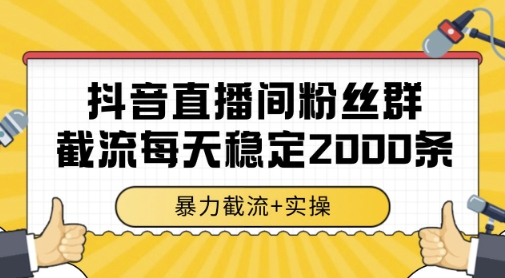 抖音直播间粉丝群暴力截流，一台电脑每天稳定2000条数据，暴力截流+实操 【揭秘】-网创资源