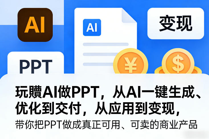 玩賺AI做PPT，从AI一键生成、优化到交付，从应用到变现，带你把PPT做成真正可用、可卖的商业产品-网创资源