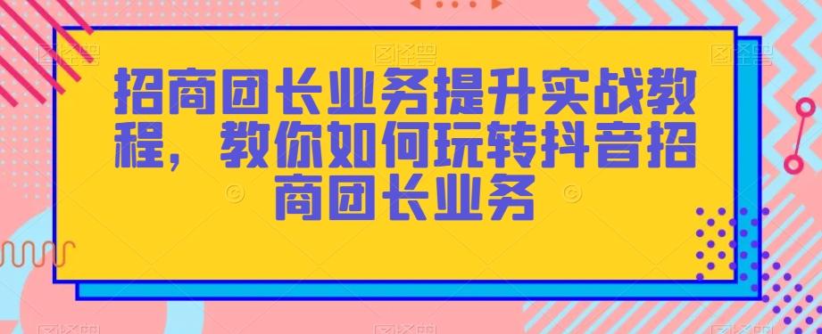 招商团长业务提升实战教程，教你如何玩转抖音招商团长业务-网创资源