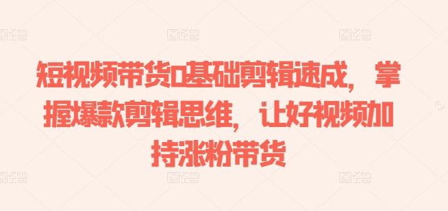 短视频带货0基础剪辑速成，掌握爆款剪辑思维，让好视频加持涨粉带货-网创资源