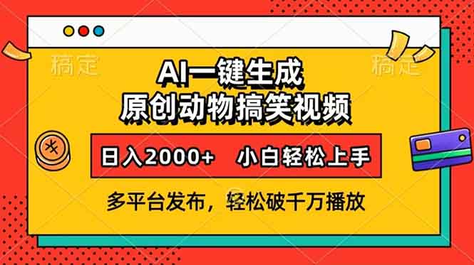 AI一键生成动物搞笑视频，多平台发布，轻松破千万播放，日入2000+，小…-网创资源