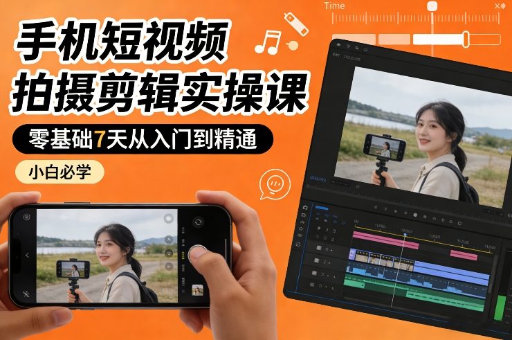 手机短视频拍摄剪辑实操课，零基础7天从入门到精通，小白必学-网创资源