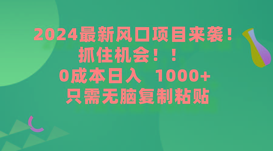 (9899期)2024最新风口项目来袭，抓住机会，0成本一部手机日入1000+，只需无脑复...-网创资源