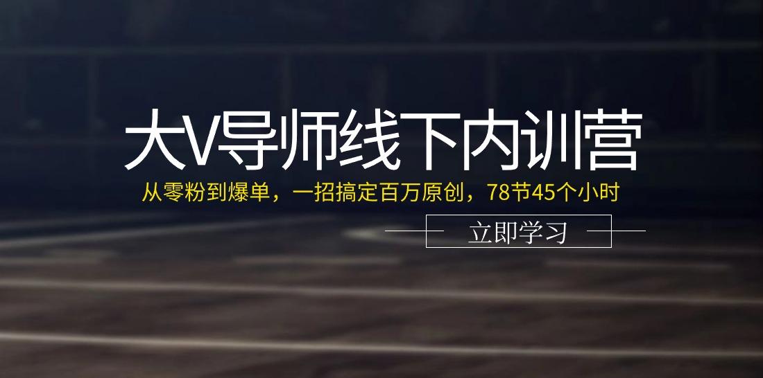 大V导师线下内训营：从零粉到爆单，一招搞定百万原创(78节45个小时)-网创资源