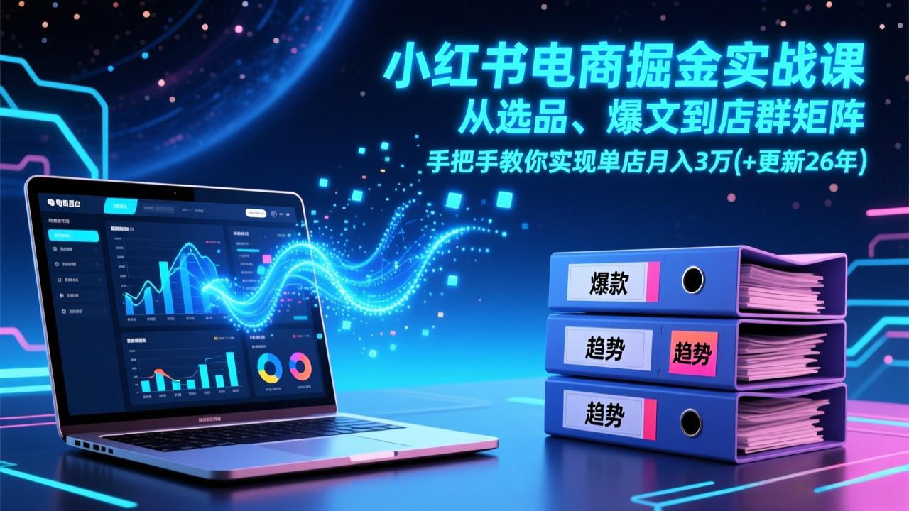 小红书电商掘金实战课，从选品、爆文到店群矩阵，手把手教你实现单店月入3万+(更新26年-网创资源