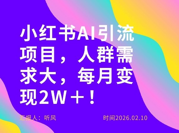 她通过这个AI项目每月做到2W＋的收入，最新小红书AI项目，人群需求大！-网创资源