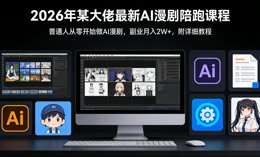 26年某大佬最新Ai漫剧陪跑课程，普通人从零开始做AI漫剧，副业月入2W+-网创资源