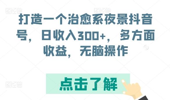 打造一个治愈系夜景抖音号，日收入300+，多方面收益，无脑操作【揭秘】-网创资源