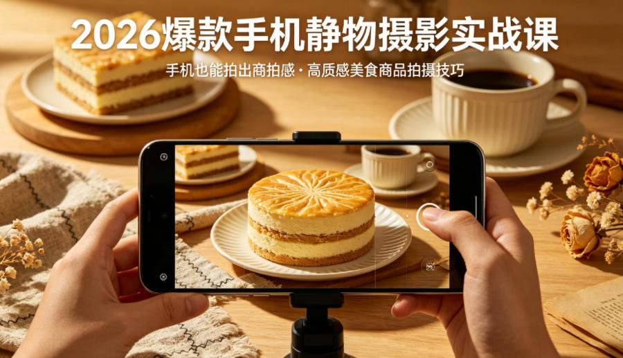 2026爆款手机静物摄影实战课，手机也能拍出商拍感，学会拍出高质感美食商品-网创资源