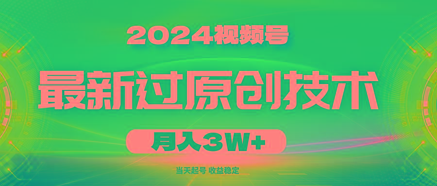 2024视频号最新过原创技术，当天起号，收益稳定，月入3W+-网创资源