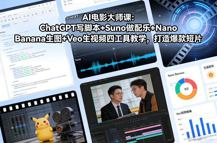 AI电影大师课：ChatGPT写脚本+Suno做配乐+Nano Banana生图+Veo生视频，打造爆款短片-网创资源