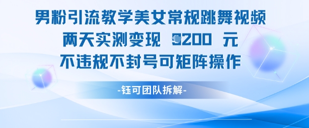 男粉引流教学美女常规跳舞视频两天实测变现1k+，不违规不封号可矩阵操作-网创资源