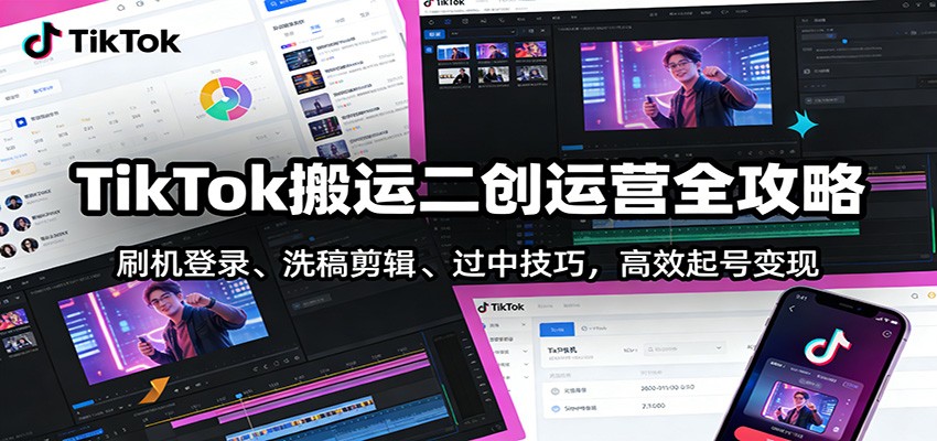 TikTok搬运二创运营全攻略：刷机登录、洗稿剪辑 、过中技巧，高效起号变现-网创资源