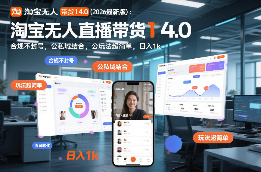 淘宝无人直播带货14.0(2026最新版)：合规不封号，公私域结合，玩法超简单，日入1k+【揭秘】-网创资源