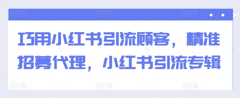 巧用小红书引流顾客，精准招募代理，小红书引流专辑-网创资源