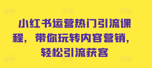 小红书运营热门引流课程，带你玩转内容营销，轻松引流获客-网创资源