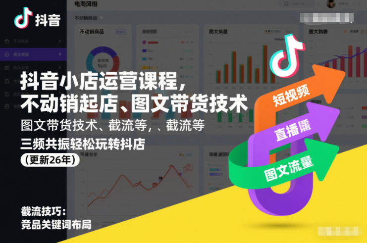 抖音小店运营课程，不动销起店、图文带货技术、截流等，三频共振轻松玩转抖店(更新26年)-网创资源