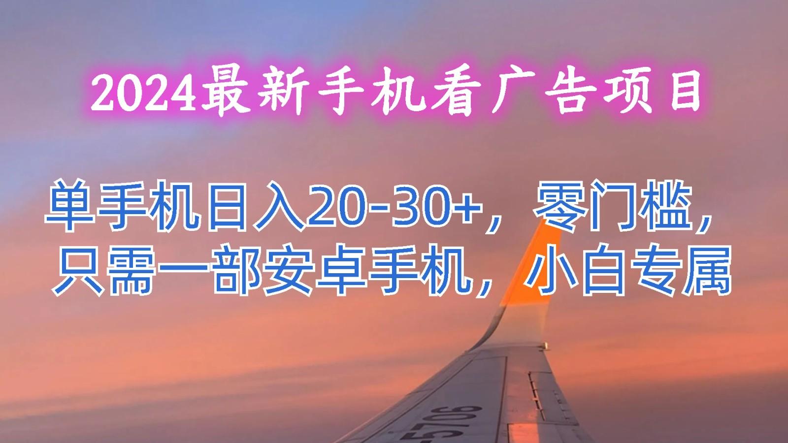 2024最新手机看广告项目，单手机日入20-30+，零门槛，只需一部安卓手机，小白专属-网创资源