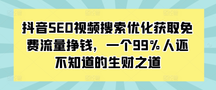 抖音SEO视频搜索优化获取免费流量挣钱，一个99%人还不知道的生财之道-网创资源