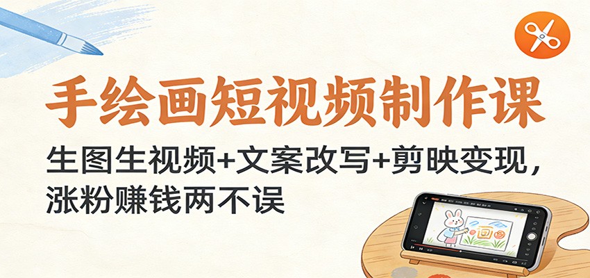 手绘画短视频制作课：生图生视频+文案改写+剪映变现，涨粉赚钱两不误-网创资源