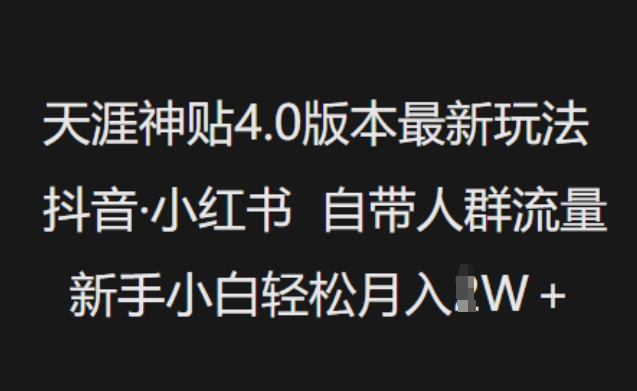 天涯神贴4.0版本最新玩法，抖音·小红书自带人群流量，新手小白轻松月入过W-网创资源