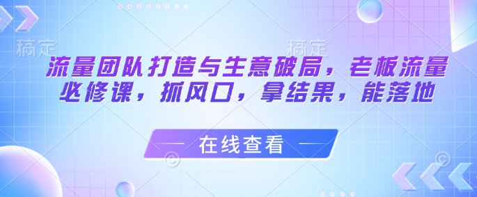 流量团队打造与生意破局，老板流量必修课，抓风口，拿结果，能落地-网创资源
