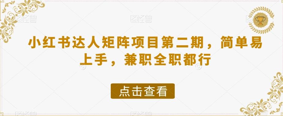 小红书达人矩阵项目第二期，简单易上手，兼职全职都行-网创资源