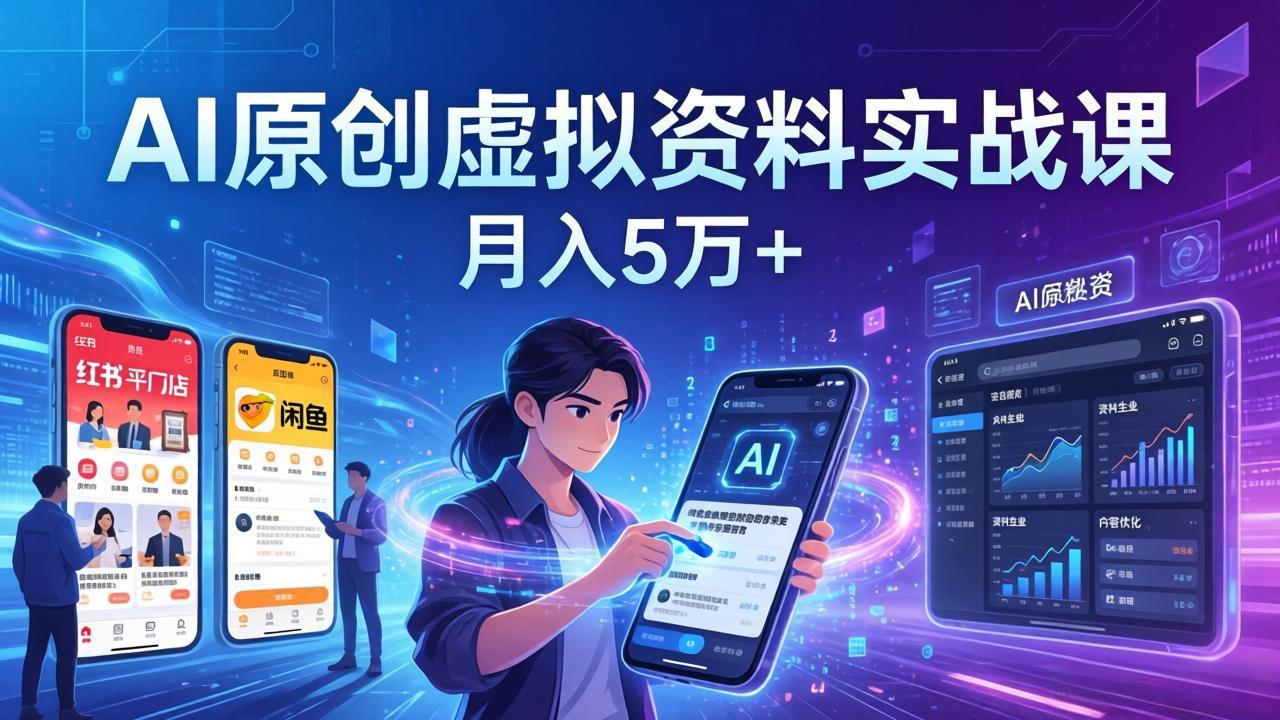 AI原创虚拟资料实战课：2026新机会，小红书闲鱼开店，普通人用AI轻松变现，月入5万+-网创资源