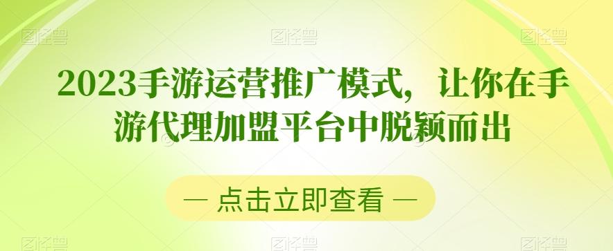 2023手游运营推广模式，让你在手游代理加盟平台中脱颖而出-网创资源