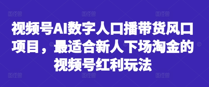 视频号AI数字人口播带货风口项目，最适合新人下场淘金的视频号红利玩法-网创资源