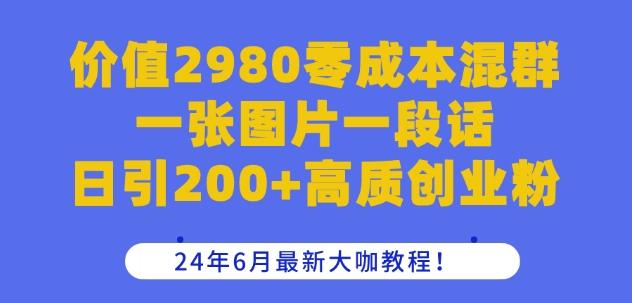 价值2980零成本混群一张图片一段话日引200+高质创业粉，24年6月最新大咖教程【揭秘】-网创资源