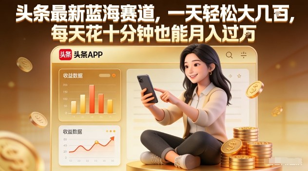 头条最新蓝海赛道，一天轻松大几张，每天花十分钟也能月入过1W【揭秘】-网创资源