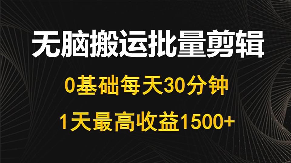 (10008期)每天30分钟，0基础无脑搬运批量剪辑，1天最高收益1500+-网创资源