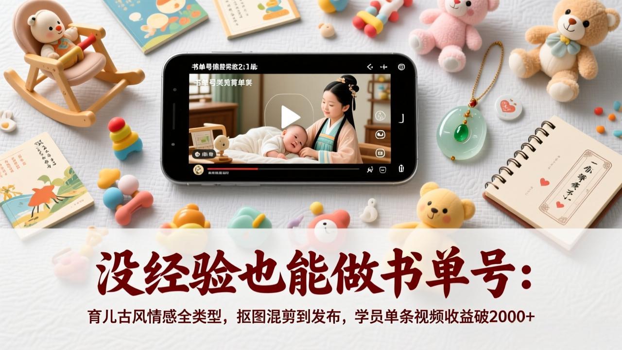没经验也能做书单号：育儿古风情感全类型，抠图混剪到发布，学员单条视频收益破2000+-网创资源
