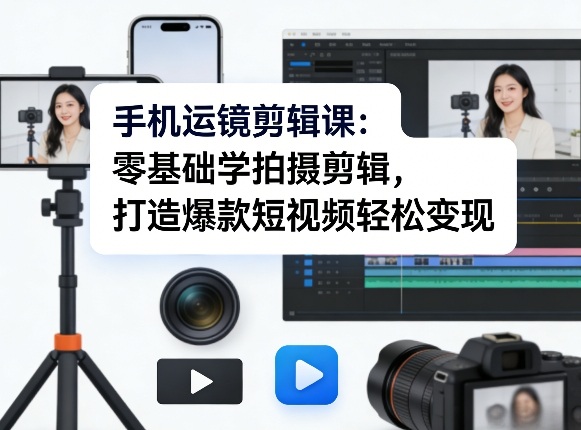 手机运镜剪辑课：零基础学拍摄剪辑，打造爆款短视频轻松变现-网创资源