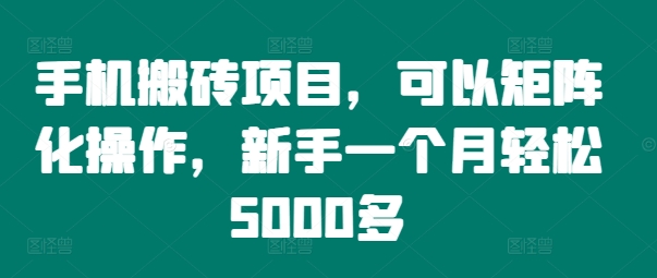 手机搬砖项目，可以矩阵化操作，新手一个月轻松5000多-网创资源