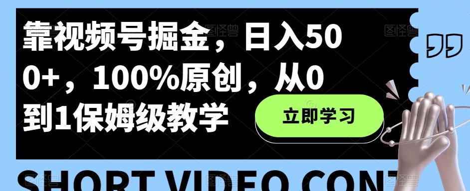 靠视频号掘金，日入500+，100%原创，从0到1保姆级教学-网创资源
