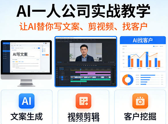 AI一人公司实战教学，让AI替你写文案、剪视频、找客户-网创资源