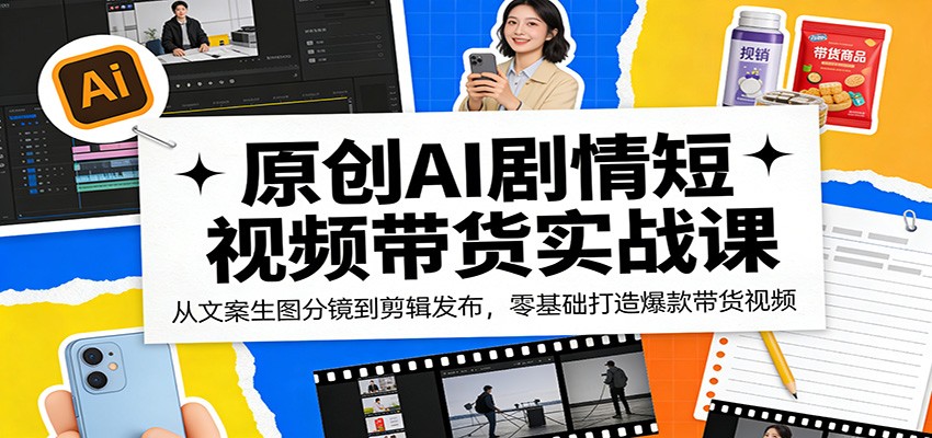 原创AI剧情短视频带货实战课：从文案生图分镜到剪辑发布，零基础打造爆款带货视频-网创资源