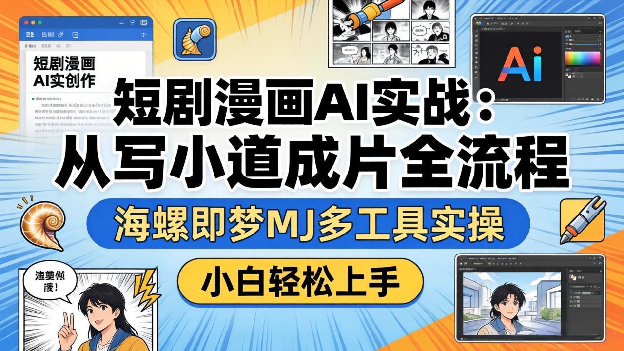 短剧漫画AI实战：从写小说到成片全流程，海螺即梦MJ多工具实操，小白轻松上手-网创资源